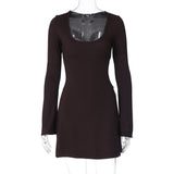 Women Dresses Winter Slim Back Strap U Neck Sexy Dress