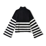 Women Sweater Knit Wear Zipper Striped Sweater Autumn and Winter Turtleneck Knitted Cardigan
