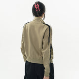 Women Jacket Stitching Contrast Color Jacket Autumn Loose Leisure Sports Zipper Cardigan Outerwear