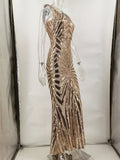 Women Evening Gown Sexy V-neck Vintage Party Sequins Dress