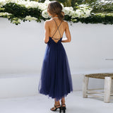Women Date Dress Summer Sexy Tulle Skirt V-neck Dress Dress