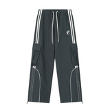 Men Sweatpants Sports Cargo Tactical Pants Men's Striped Stitching Straight-Leg Wide-Leg Pants