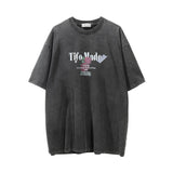 Men Vintage T-Shirt Rose Letter Print Washed and Worn Short Sleeve T-shirt