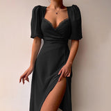 Women Dresses Summer Dress Puff Sleeve Dress (Bla0420)