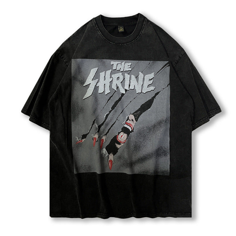 Men T Shirt Cartoon Printed Washed and Worn Short Sleeve T-shirt