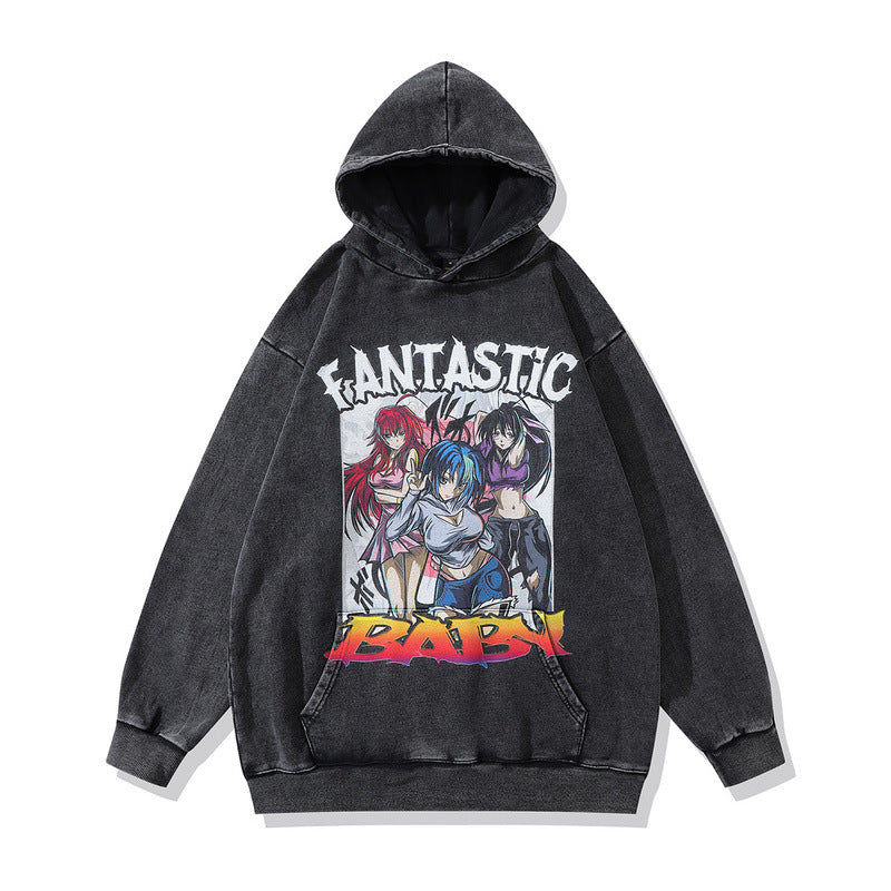 Men Hoodie Vintage Retro Anime Printed Hoodie