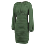 Women Date Dress Winter Sexy Knitted Drawstring Bag Hip Dress
