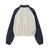 Women Jacket Letter Embroidered Color Matching Casual Coat Lapel Sports Jacket