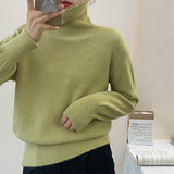 Women Knitted Pullover Turtleneck Sweater Vintage Loose Autumn Winter Coat