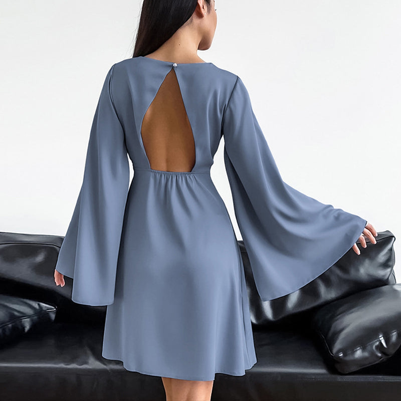 Women Dress Flared Sleeve High Waist Dress Spring Short Skirt