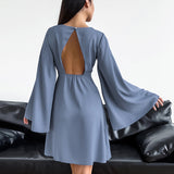 Women Dress Flared Sleeve High Waist Dress Spring Short Skirt