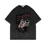 Washed old T-shirt chainsaw man retro black half-sleeved top
