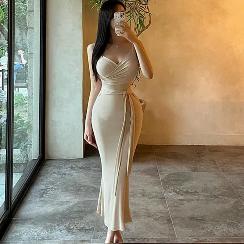 Women Dresses Figure Sexy V-neck Long Dress Suspender Skirt