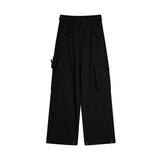 Men Sweatpants Loose-Fitting Wide-Leg Trousers Flanging Solid Color Sports Multi-Pocket Workwear Straight-Leg Pants