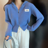 Women Knitted Cardigan Spring and Autumn Zipper Hooded Sweater