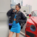 Women Jacket Washed and Worn Loose Short Lapels Jeans