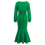 Women Date Dress V-neck Fishtail Skirt Elegant High Waist Evening Long Dress