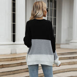 Women Knitted Sweater Autumn and Winter Loose Color-Block Crew Neck Pullover Sweater
