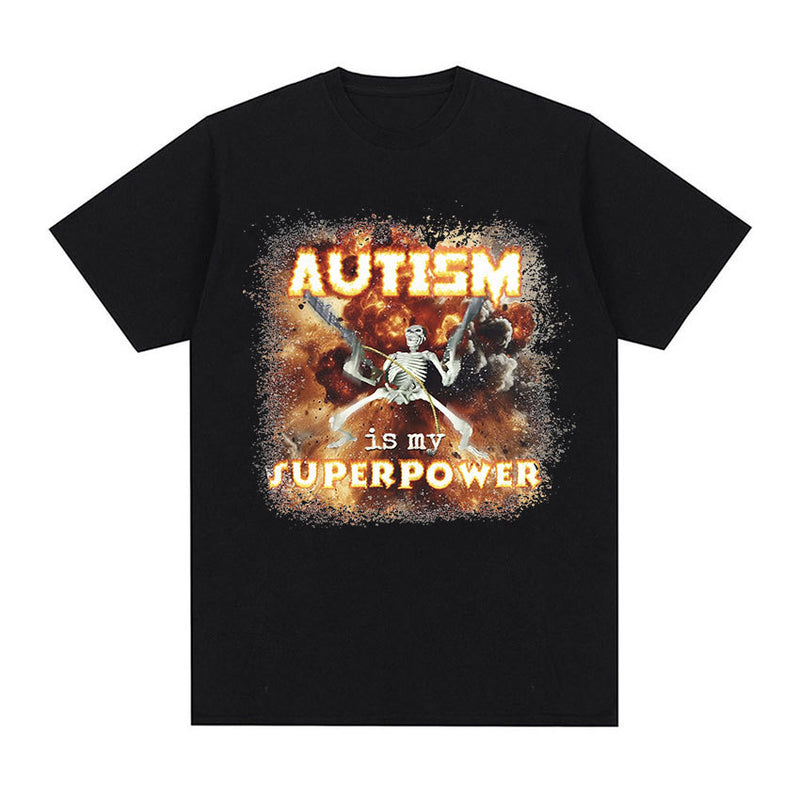 Autism Superpower Funny Skeleton Graphic Tee Shirt
