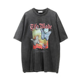 Men Vintage T-Shirt Abstract Butterfly Print Distressed Short Sleeve T-shirt