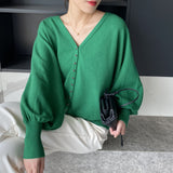 Women's Cardigan Sweater Autumn Loose V-neck Women's Coat Top 8t8238