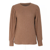 Women Knitted Sweater Fall Long-Sleeved Bubble Sleeve Top