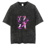 Japanese Anime Graphic Print TShirt Men Black Washed T Shirt