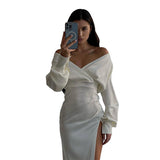 Women Dresses Long Sleeve Sexy Slit Dress Maxi Dress
