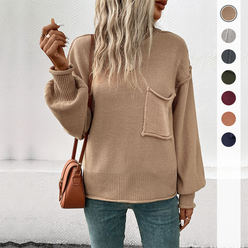Women Knitted Sweater Long Sleeve Solid Color Autumn Sweater