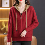 Women Knitwear Fall Winter Hooded Zip Sweater Women Loose Knitted Cardigan
