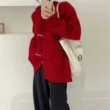 Women Knitted Cardigan Hooded Cable-Knit Sweater Coat Female Autumn and Winter Loose Knitted Cardigan