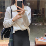 Women Knitwear Fall and Winter Lapels Zipper Sweater Loose Sweater