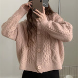 Women Knitwear Autumn Winter Retro Crew Neck Sweater Loose Knitted Cardigan