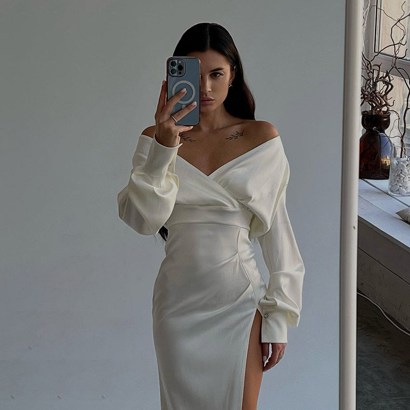 Women Dresses Long Sleeve Sexy Slit Dress Maxi Dress