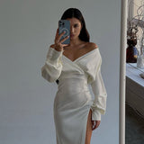 Women Dresses Long Sleeve Sexy Slit Dress Maxi Dress