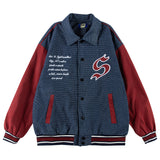 Men Jacket Coat Embroidered Letter Baseball Uniform Men's Ins Loose Color Matching Long Sleeve Jacket