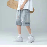 Men Jeans Ripped Workwear Pants Men's Summer Retro Denim Shorts