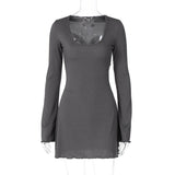 Women Dresses Winter Slim Back Strap U Neck Sexy Dress
