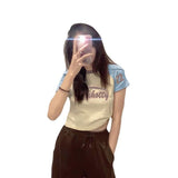 Women T-shirt Letter Printing Casual Short Midriff-Baring Top