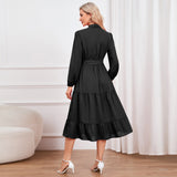 Women Date Dress Stand-up Collar Bowknot Dress Autumn and Winter