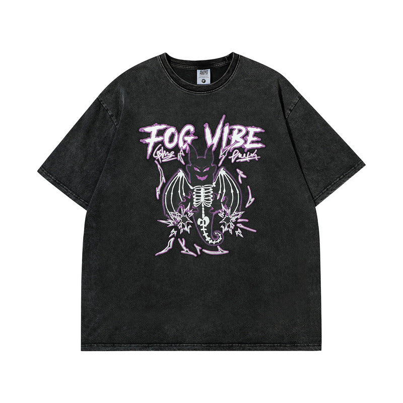 Men T Shirt Demon Cartoon Printed Short Sleeve T-shirt Oversize