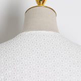 Women Dresses V-neck Lantern Sleeve Single Row Embroidery Hollow Dress (Qymy0409)