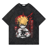 Washed retro T-shirt street print cotton short sleeves