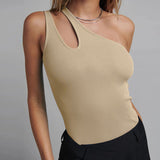 Women Jumpsuit Summer Sexy Slim-Fit Ribbed One-Shoulder Hollow-out Jumpsuit