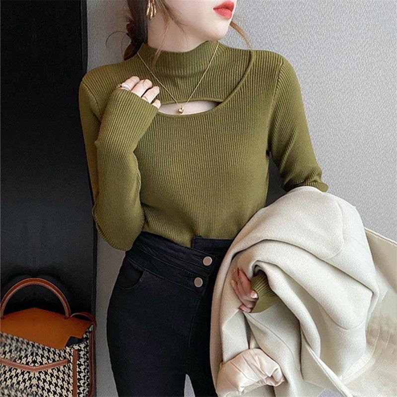 Women Knitwear Autumn and Winter Turtleneck Knitwear Hollow out