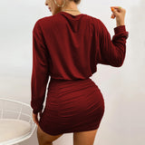 Women Dress Spring/Summer Baggy Package Hip Long Sleeve Knitted Dress