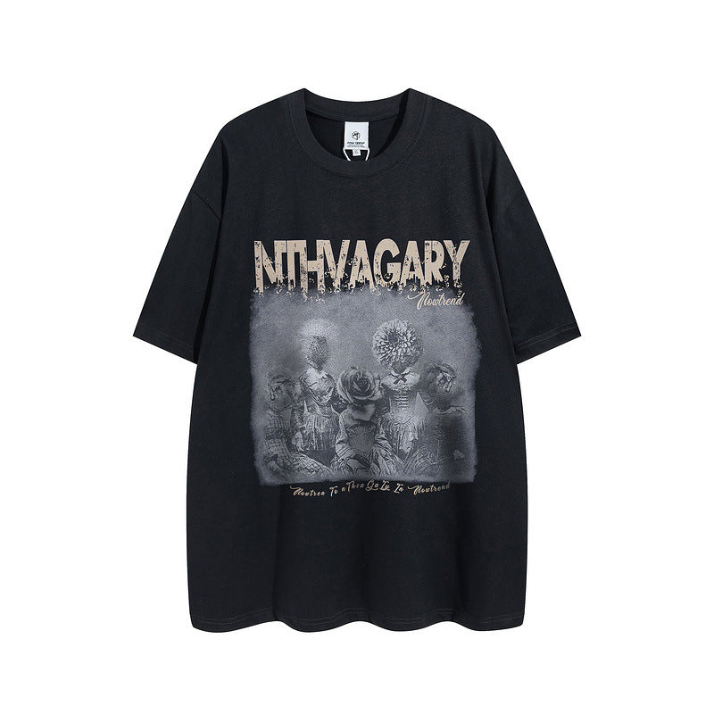 Men T Shirt Loose Casual Short Sleeve T-shirt Men and Women Retro Half Sleeve T-shirt