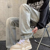 Men Jeans Washed-out Vintage Jeans Men's Slim Fit Skinny Straight Cargo Pants