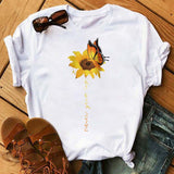 Maycaur Women's T-shirt Casual Kawaii Sunflower Butterfly