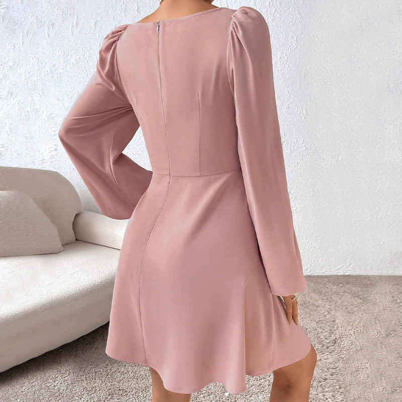Women Dress Autumn and Winter Puff Sleeve Square Collar Dress